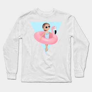 summer girl with pink flamingo. Long Sleeve T-Shirt